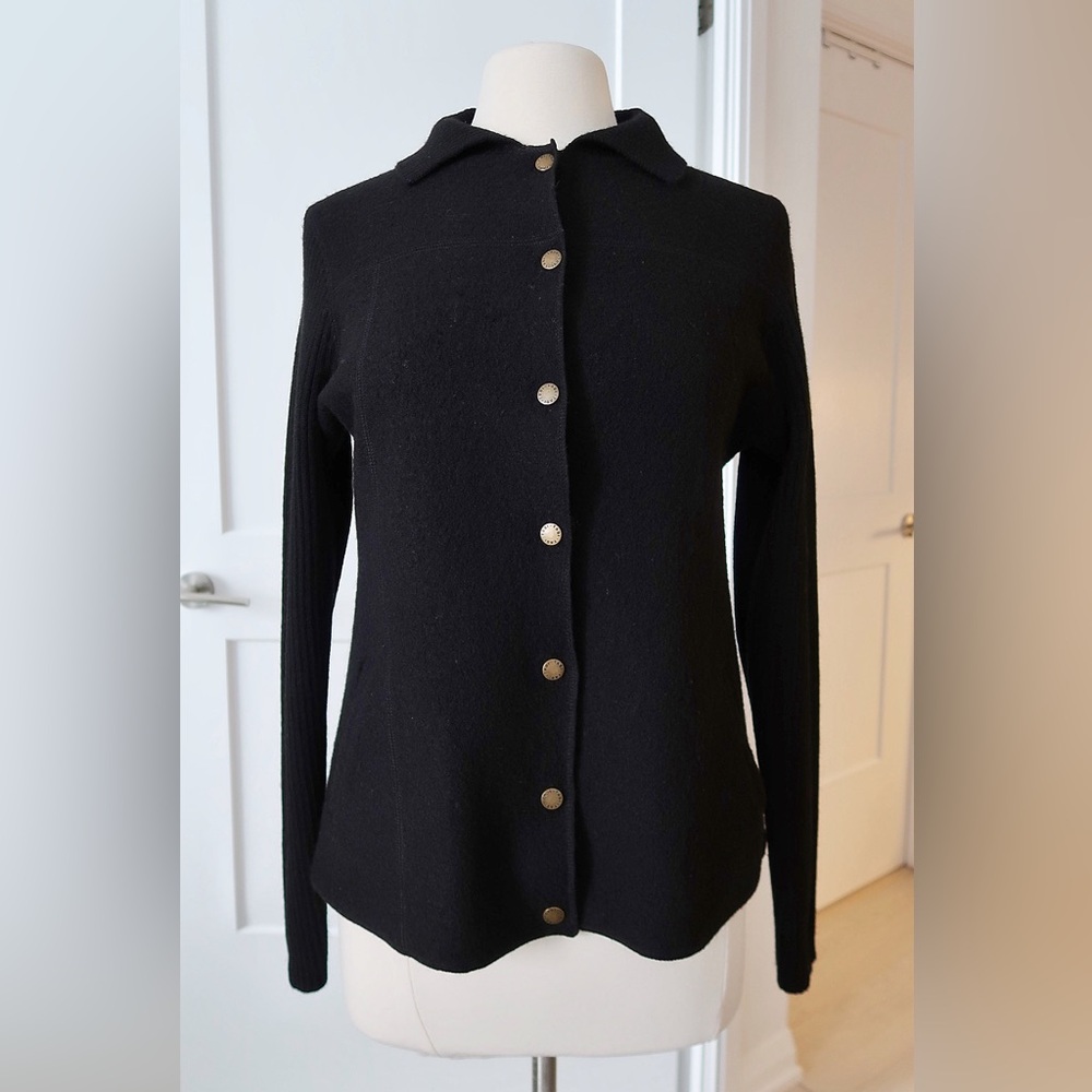 Tabi 100% Wool Black Button-Up Cardigan